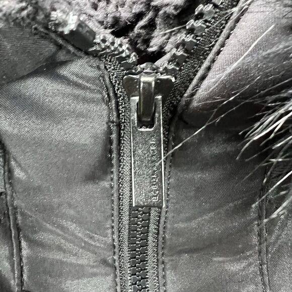 BCBG MAXAZRIA Barrett Quilted Full Zip Jacket Womens Large Black Faux Fur Hood - Picture 7 of 14